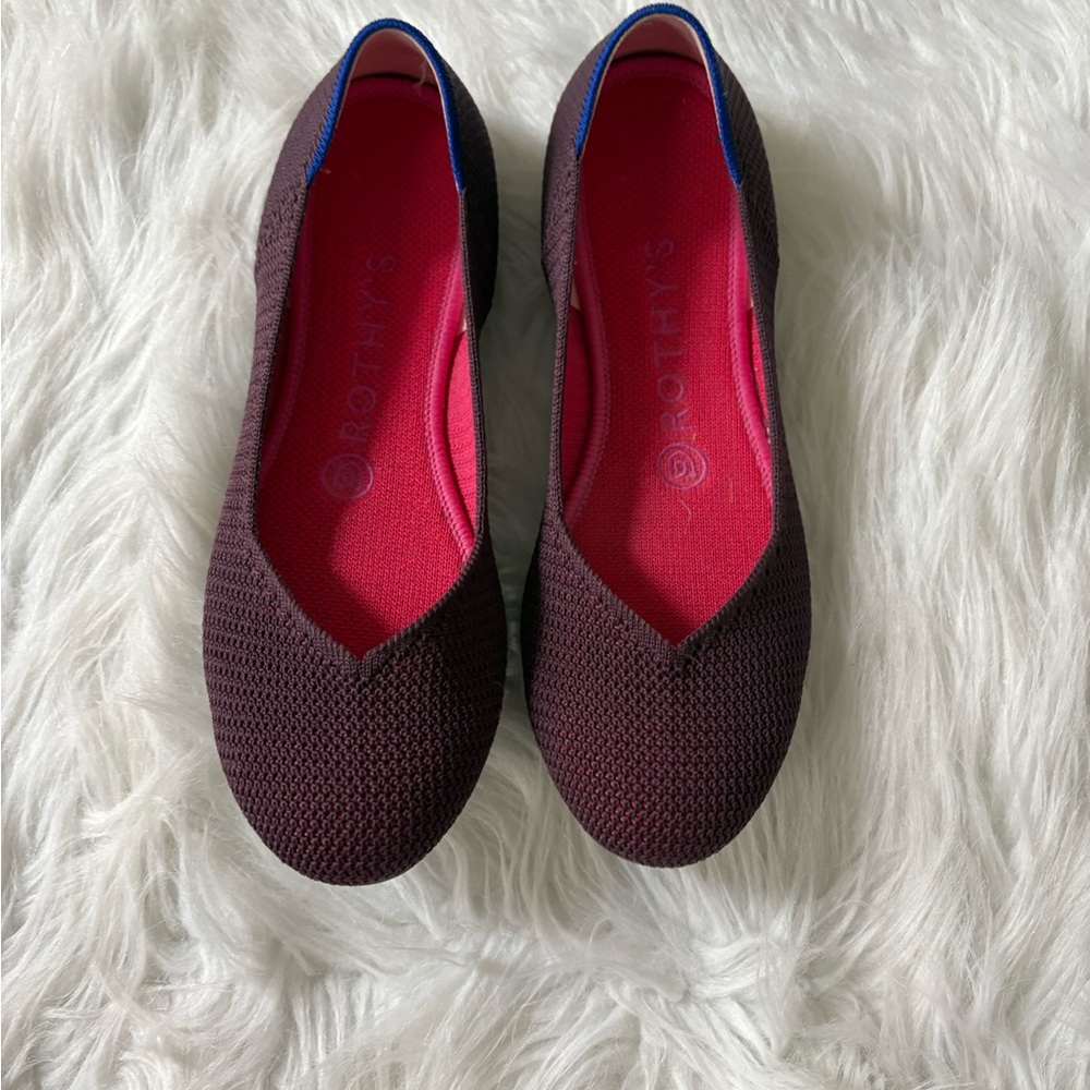 Rothy's Burgundy Knit Flats with Pink Insole